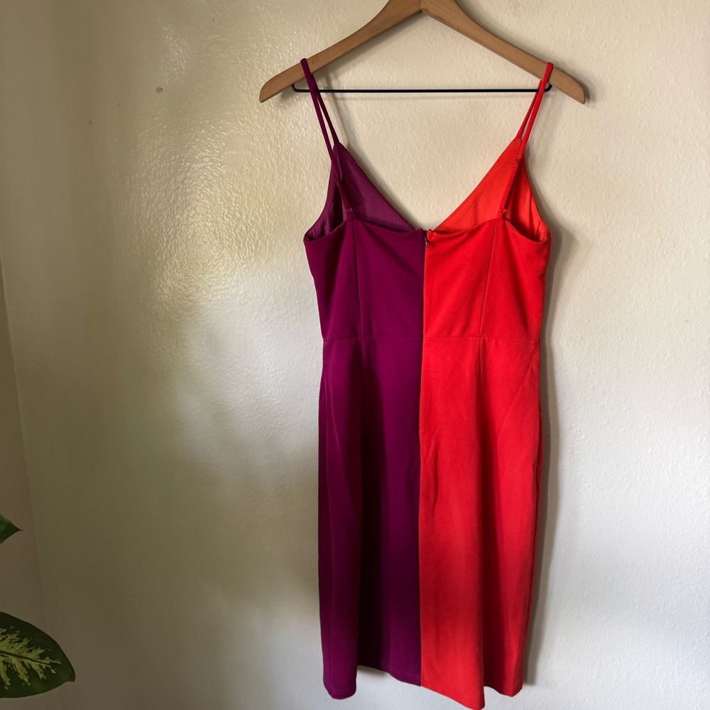 Lulus | Perfect Duo Coral Red and Purple Color Block Bodycon Mini Dress - Picture 6 of 7